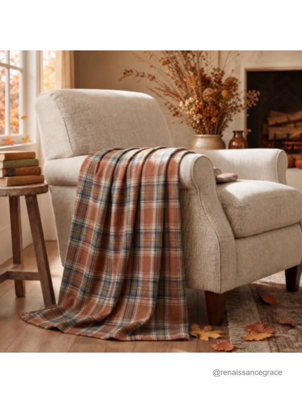 Horaldaily Rust Plaid Fall Decorative Throw Blanket 50x60